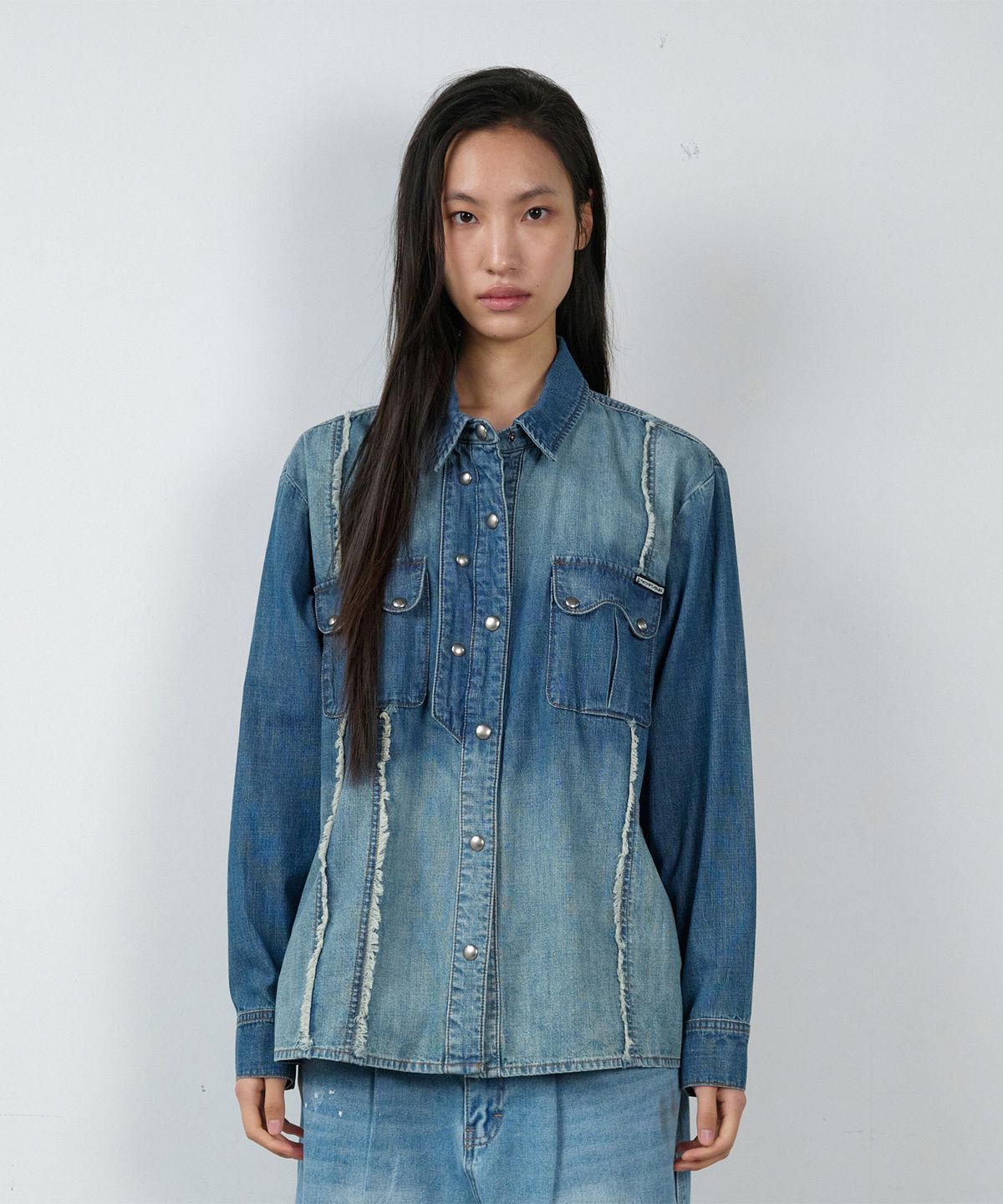 더바이닐하우스(THEVINYLHOUSE) DOUBLE PLACKETS DENIM SHIRTS BLUE