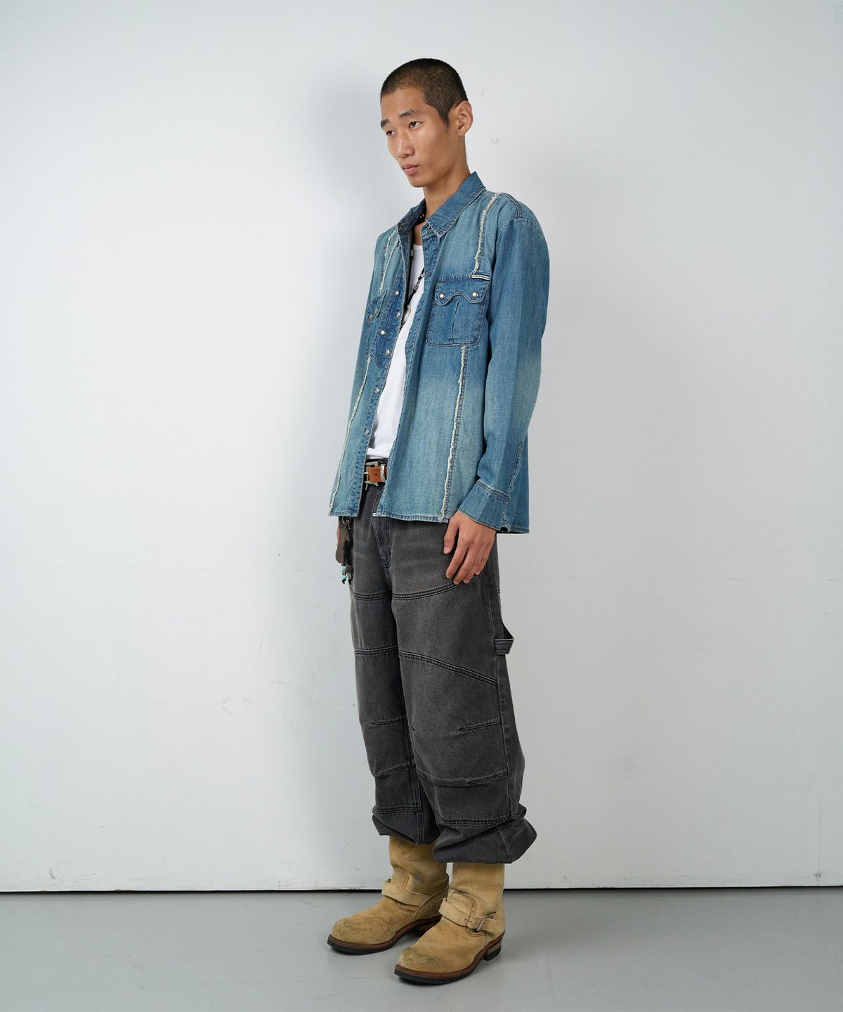 더바이닐하우스(THEVINYLHOUSE) DOUBLE PLACKETS DENIM SHIRTS BLUE