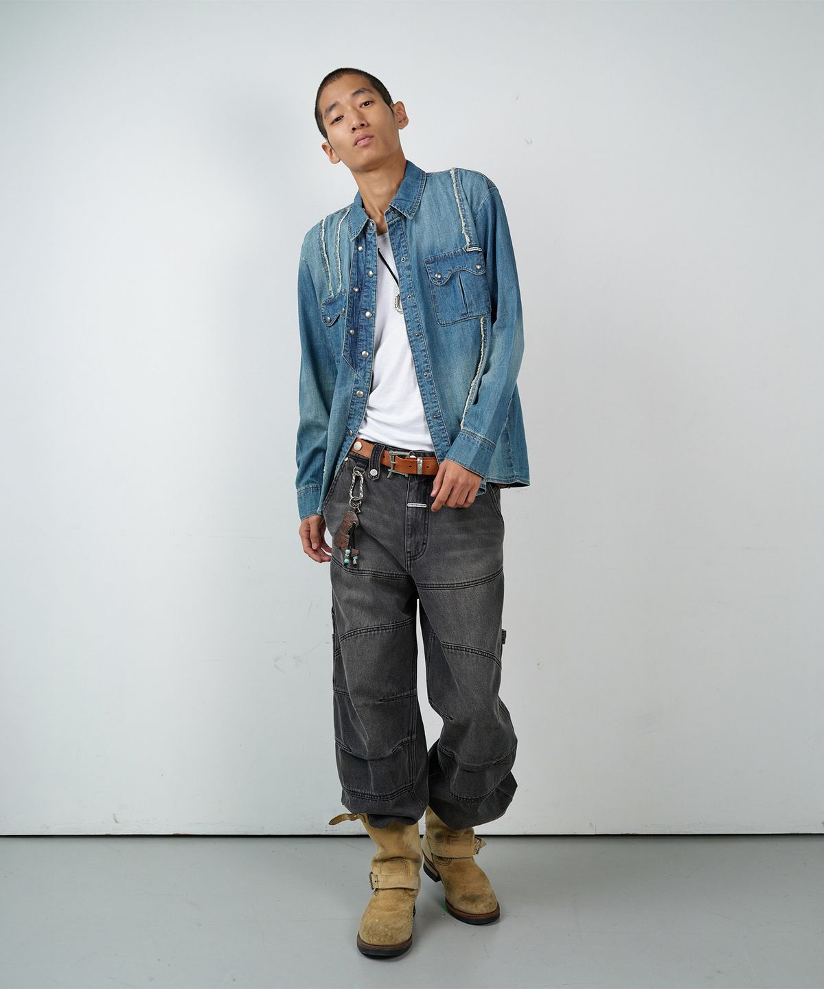 더바이닐하우스(THEVINYLHOUSE) DOUBLE PLACKETS DENIM SHIRTS BLUE