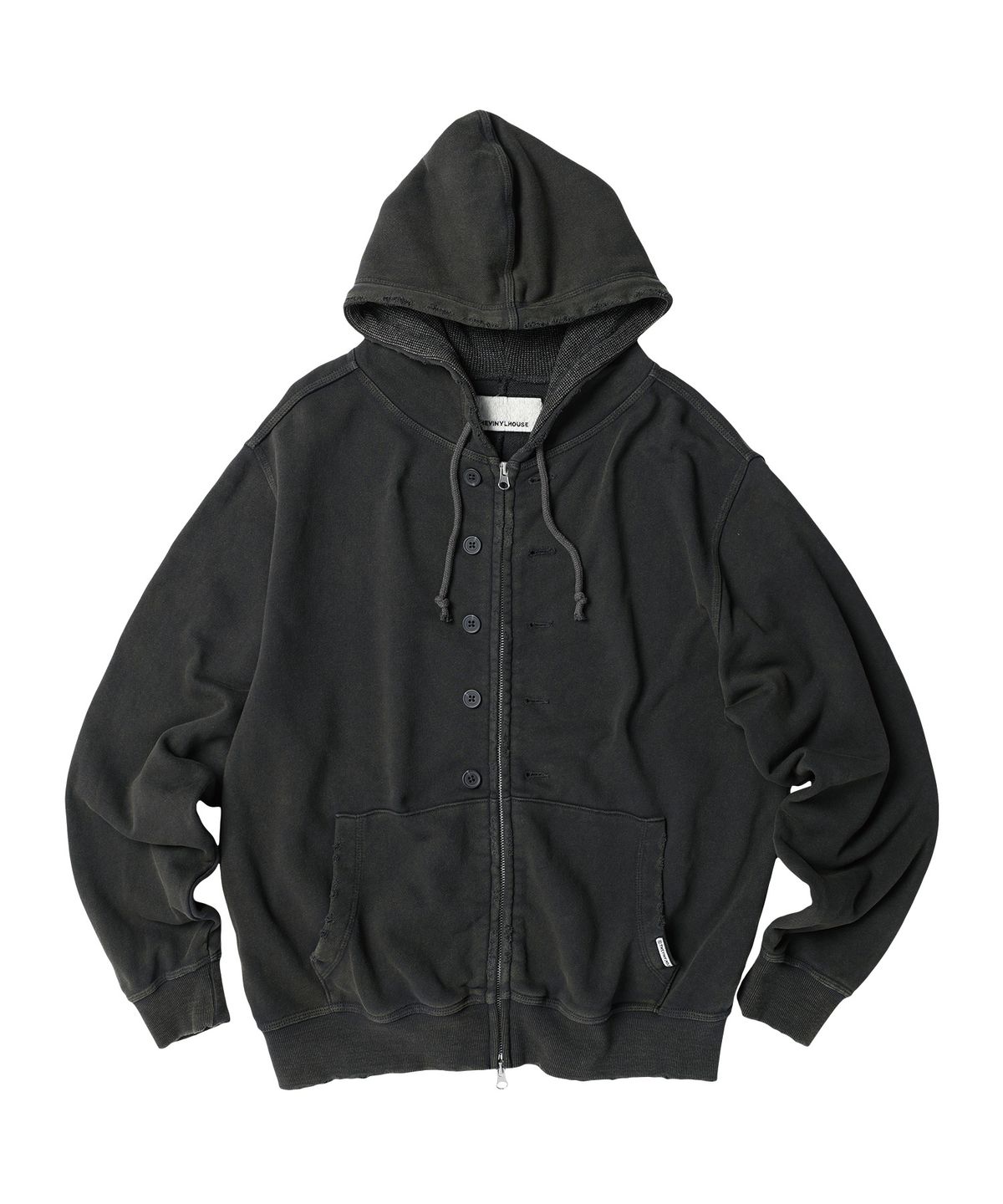 더바이닐하우스(THEVINYLHOUSE) BUTTON WASHED HOODIE ZIP-UP CHARCOAL