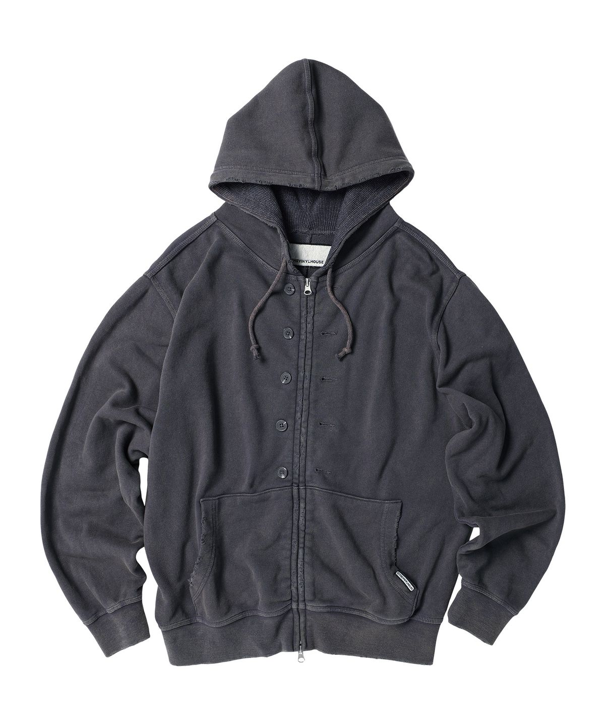 더바이닐하우스(THEVINYLHOUSE) BUTTON WASHED HOODIE ZIP-UP PURPLE