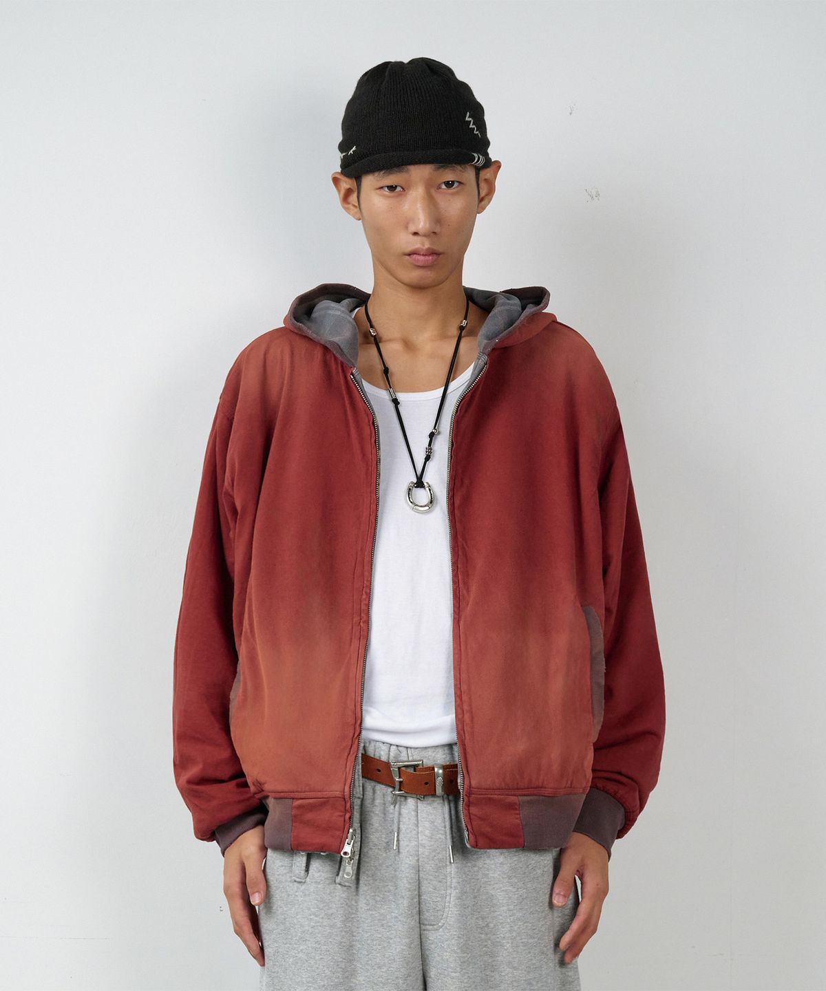 더바이닐하우스(THEVINYLHOUSE) REVERSIBLE CHECK HOODIE ZIP-UP BROWN
