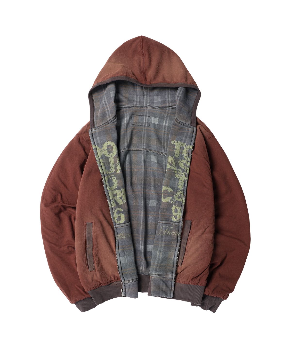더바이닐하우스(THEVINYLHOUSE) REVERSIBLE CHECK HOODIE ZIP-UP BROWN