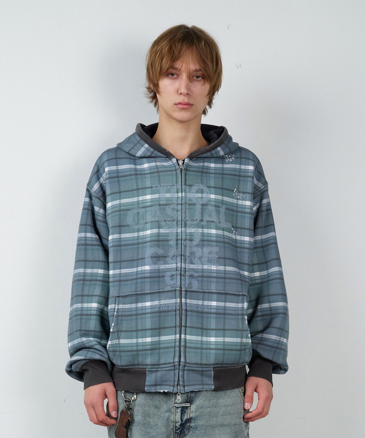 더바이닐하우스(THEVINYLHOUSE) REVERSIBLE CHECK HOODIE ZIP-UP NAVY