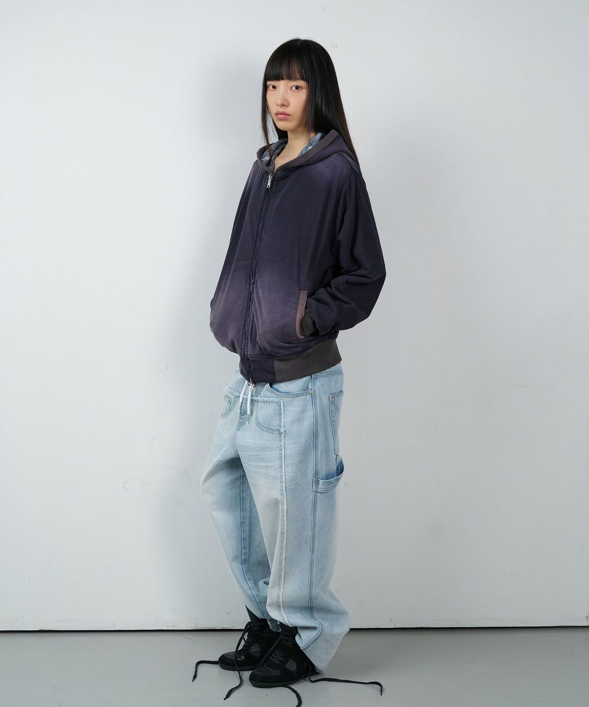 더바이닐하우스(THEVINYLHOUSE) REVERSIBLE CHECK HOODIE ZIP-UP NAVY