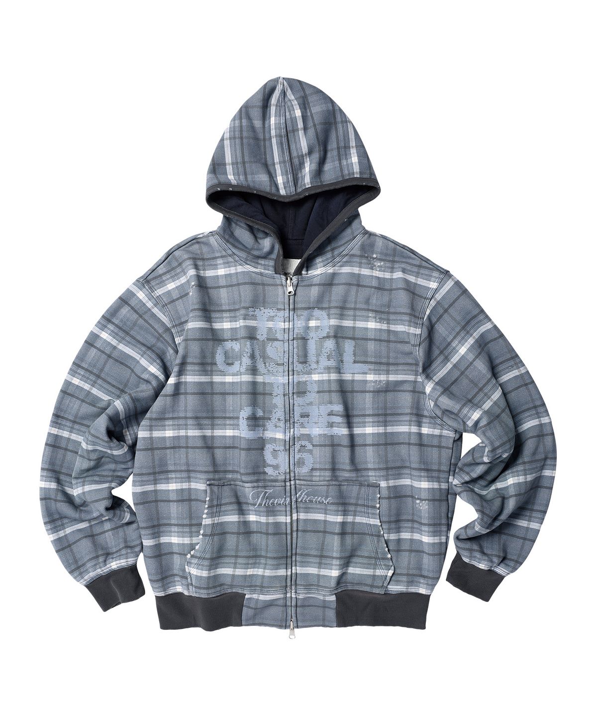 더바이닐하우스(THEVINYLHOUSE) REVERSIBLE CHECK HOODIE ZIP-UP NAVY