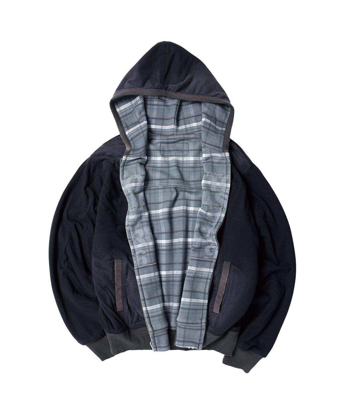 더바이닐하우스(THEVINYLHOUSE) REVERSIBLE CHECK HOODIE ZIP-UP NAVY