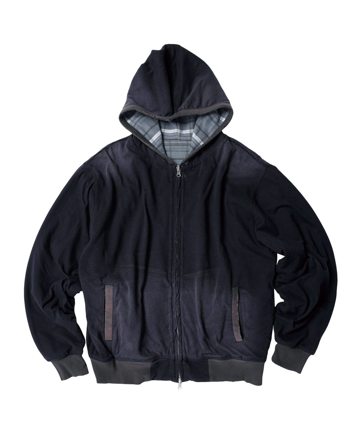 더바이닐하우스(THEVINYLHOUSE) REVERSIBLE CHECK HOODIE ZIP-UP NAVY