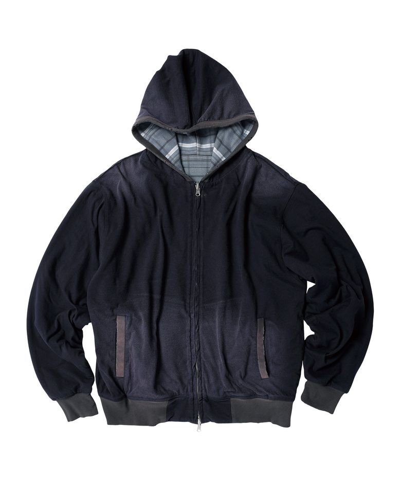 REVERSIBLE CHECK HOODIE ZIP-UP NAVY