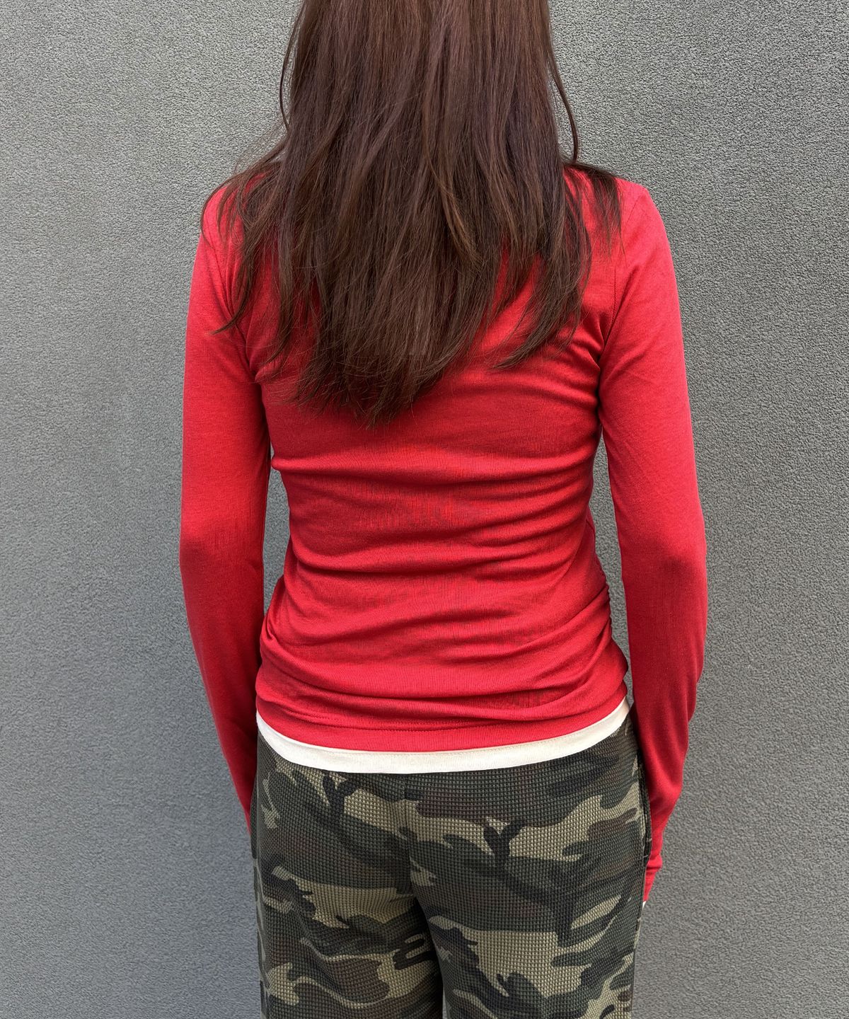 크루치(KRUCHI) Shirring Layered Top (RED) WOMENS