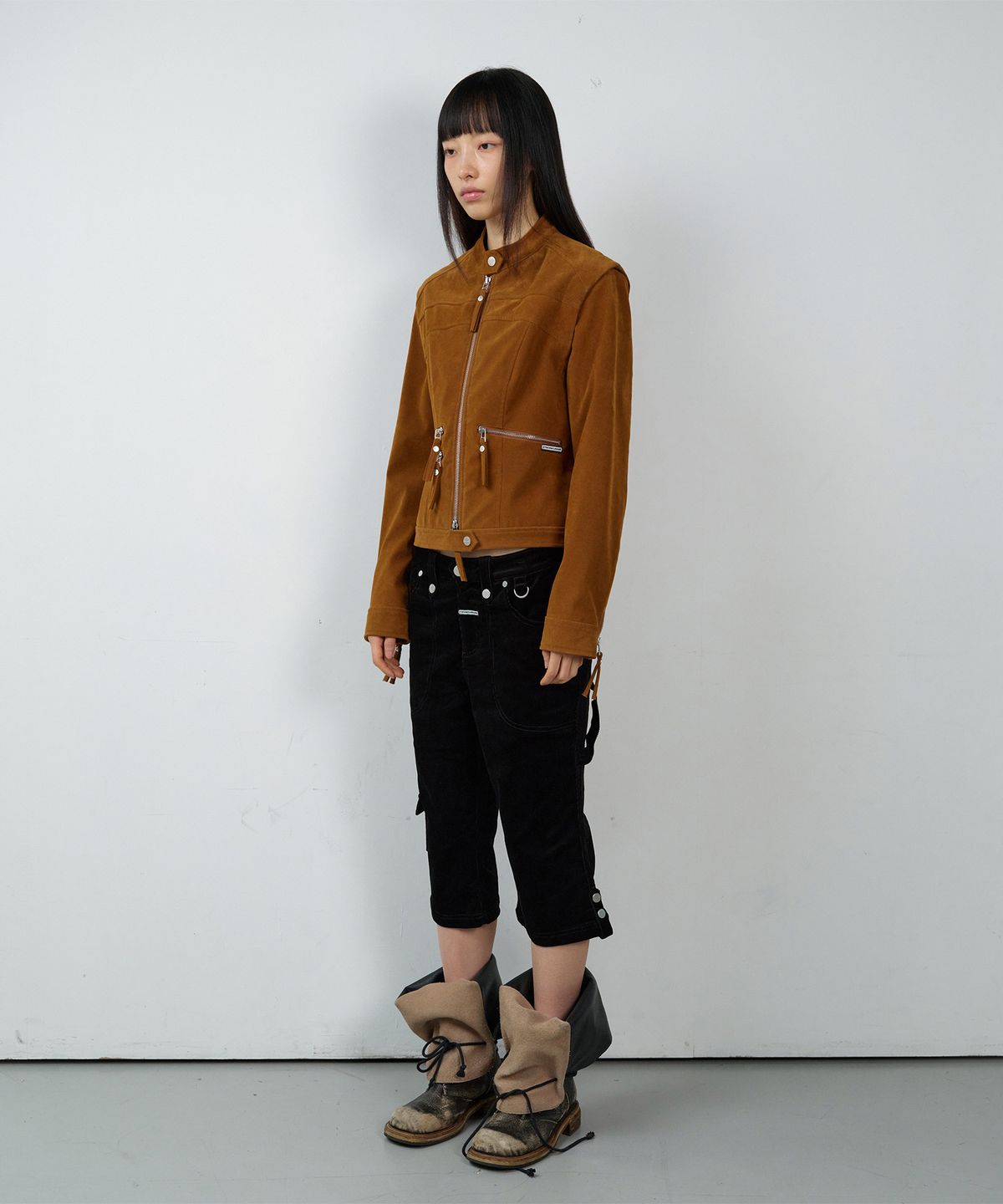 더바이닐하우스(THEVINYLHOUSE) NON COLLAR SUEDE JACKET(W) BROWN