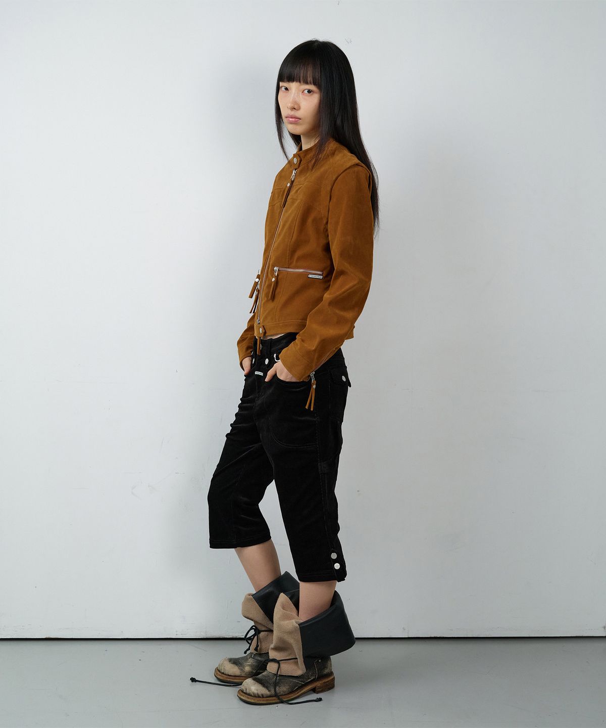 더바이닐하우스(THEVINYLHOUSE) NON COLLAR SUEDE JACKET(W) BROWN