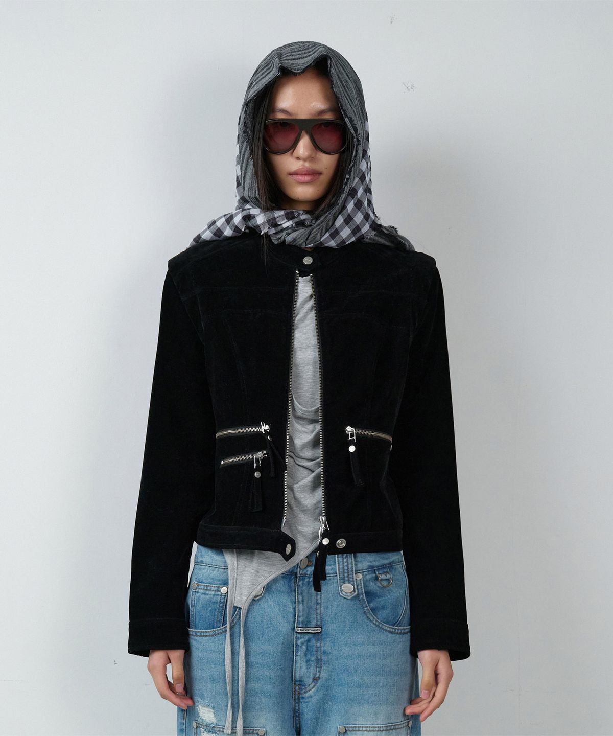 더바이닐하우스(THEVINYLHOUSE) NON COLLAR SUEDE JACKET(W) BLACK