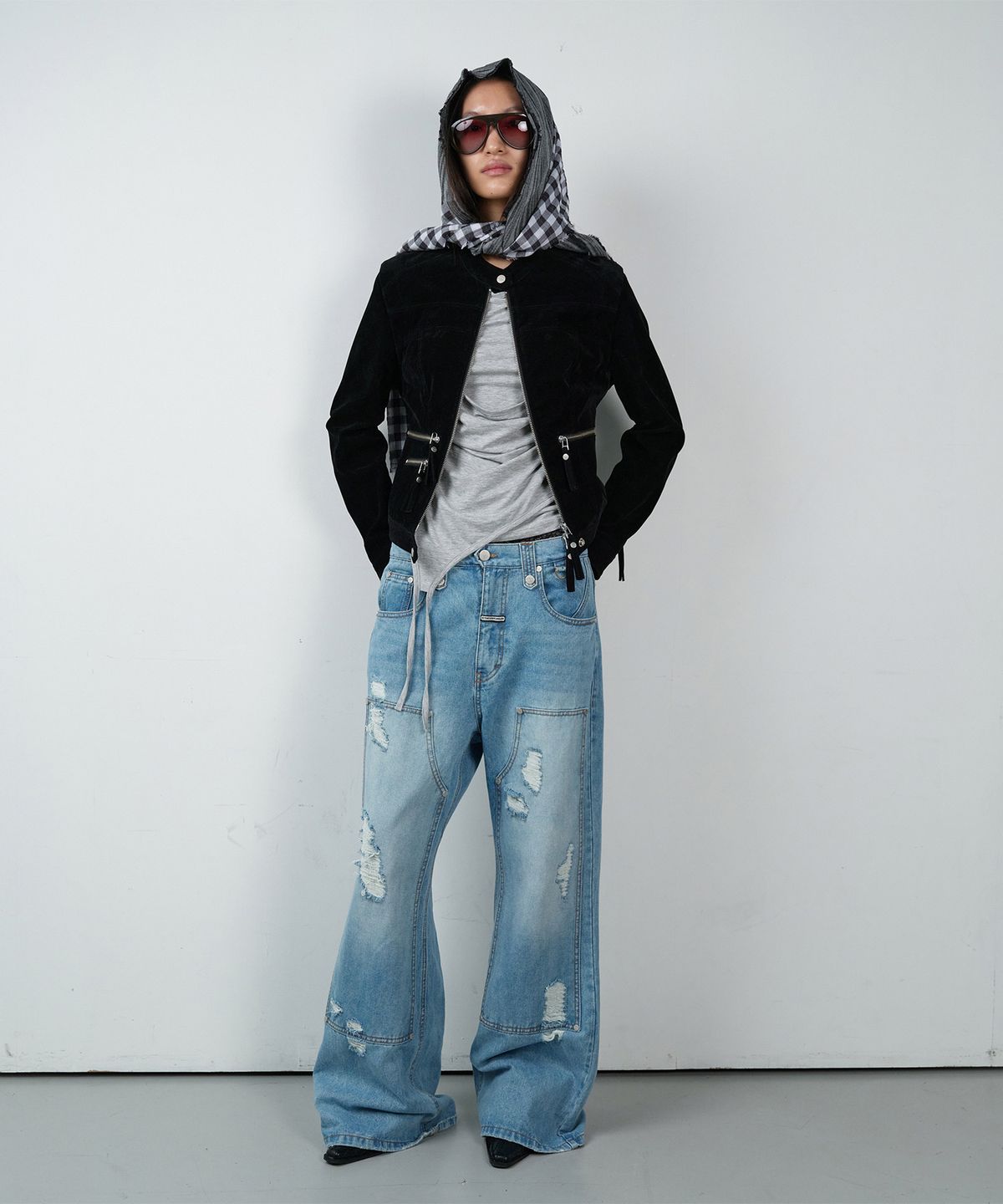 더바이닐하우스(THEVINYLHOUSE) NON COLLAR SUEDE JACKET(W) BLACK