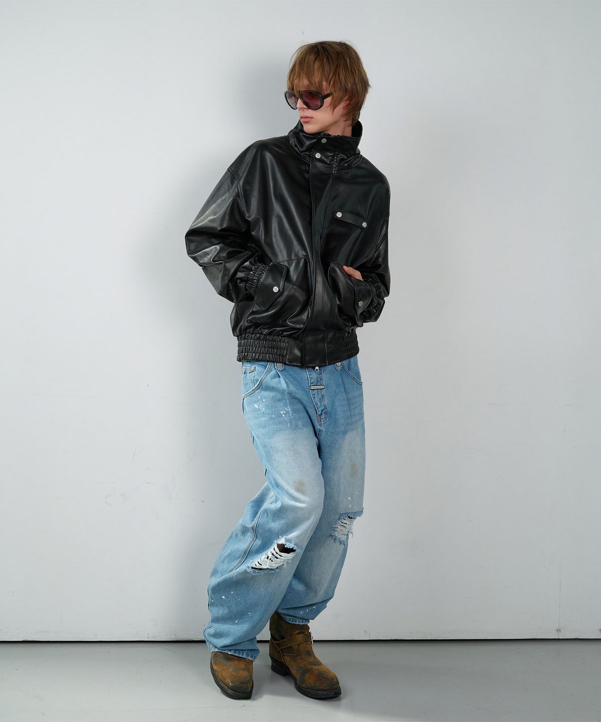 더바이닐하우스(THEVINYLHOUSE) RUGGED LEATHER JACKET BLACK