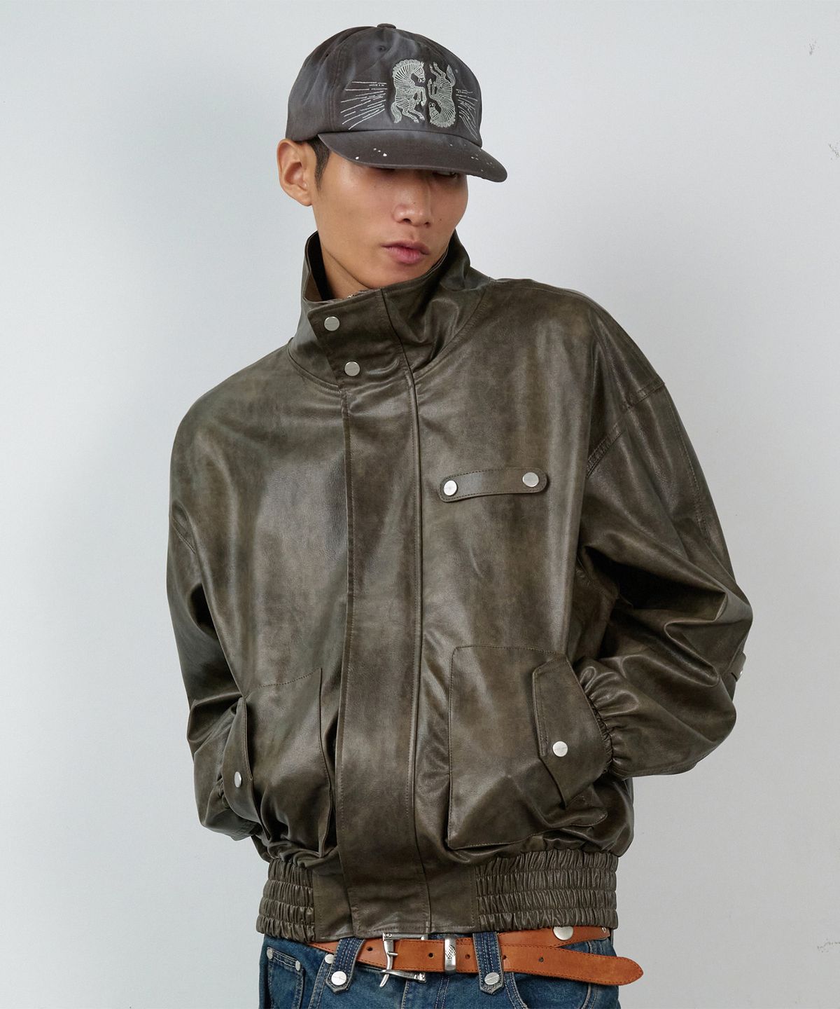 더바이닐하우스(THEVINYLHOUSE) RUGGED LEATHER JACKET BROWN