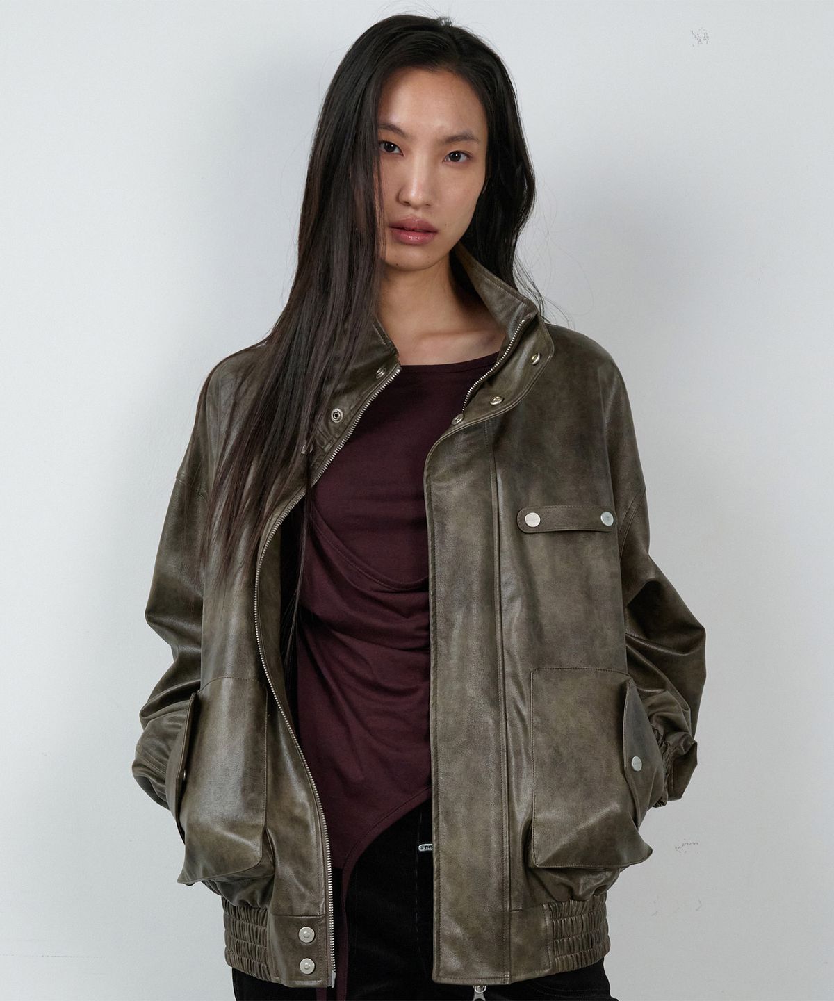 더바이닐하우스(THEVINYLHOUSE) RUGGED LEATHER JACKET BROWN