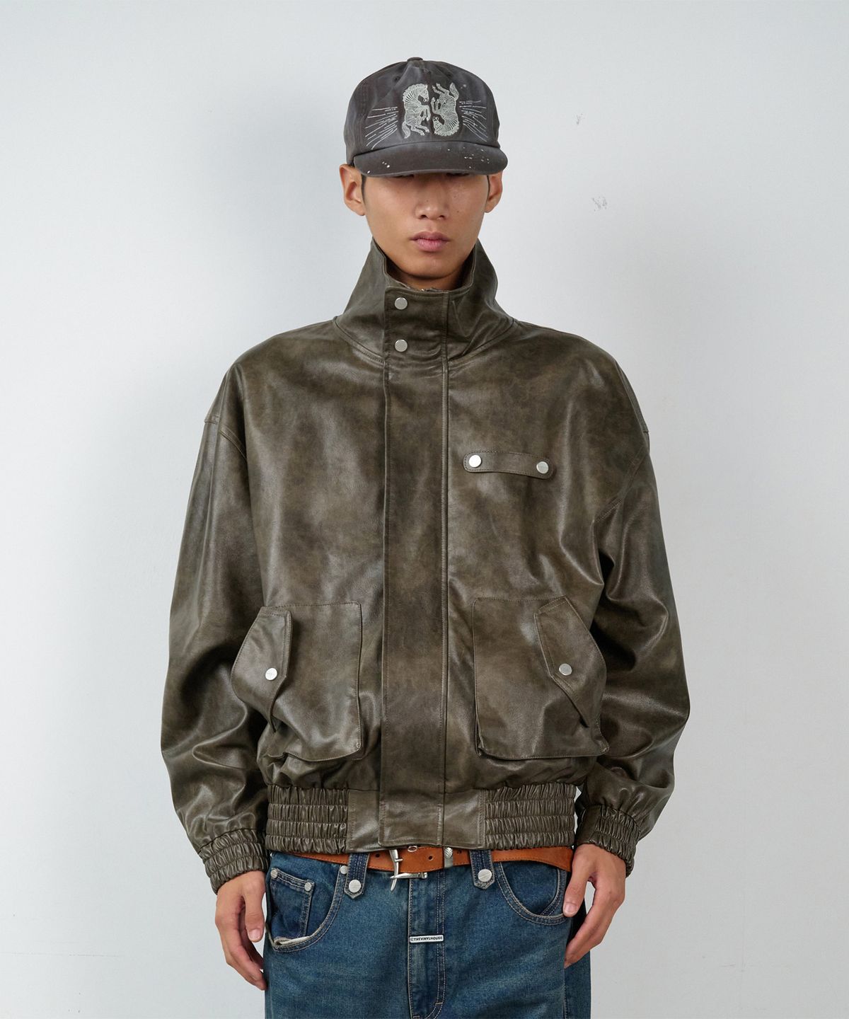 더바이닐하우스(THEVINYLHOUSE) RUGGED LEATHER JACKET BROWN