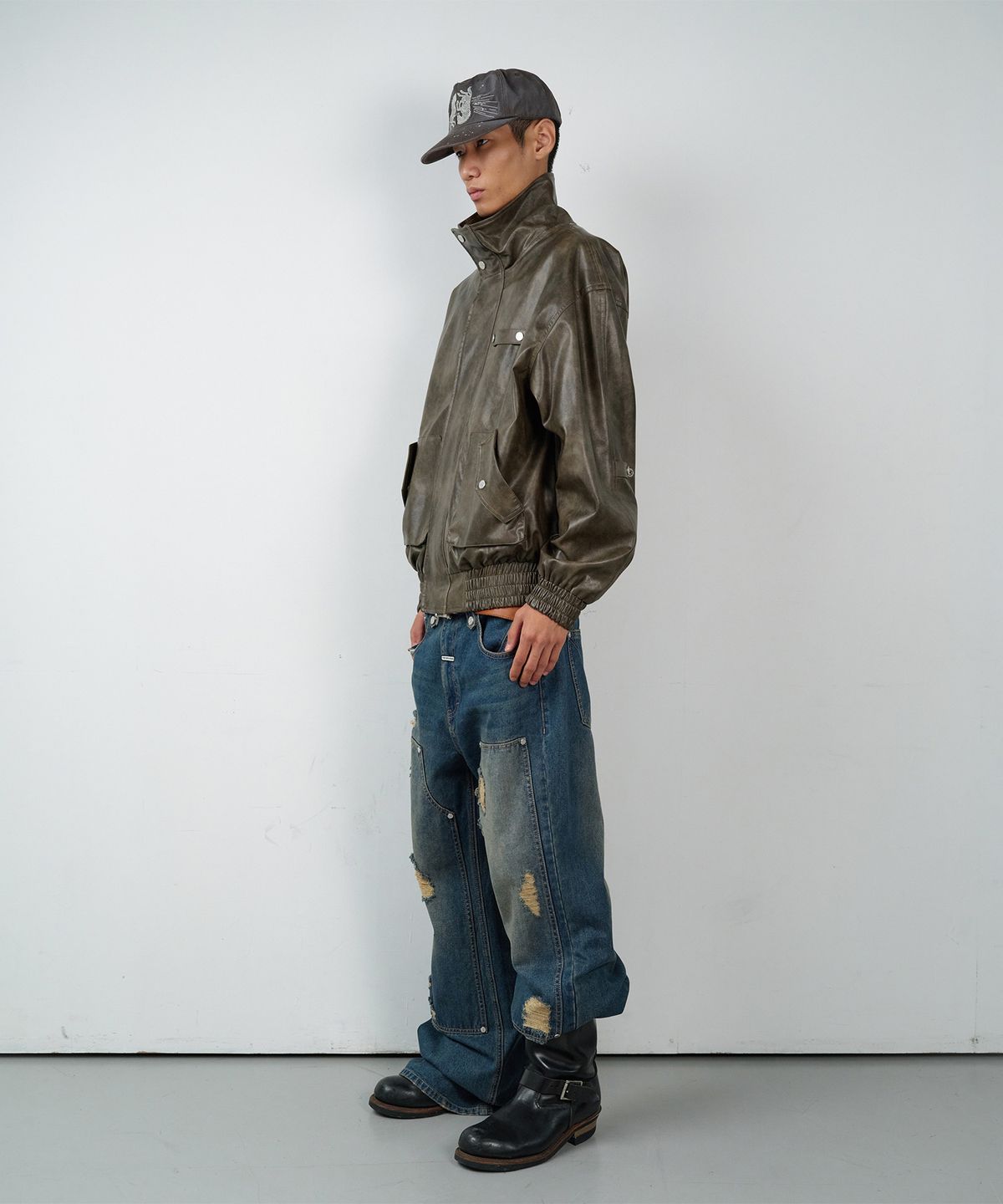 더바이닐하우스(THEVINYLHOUSE) RUGGED LEATHER JACKET BROWN