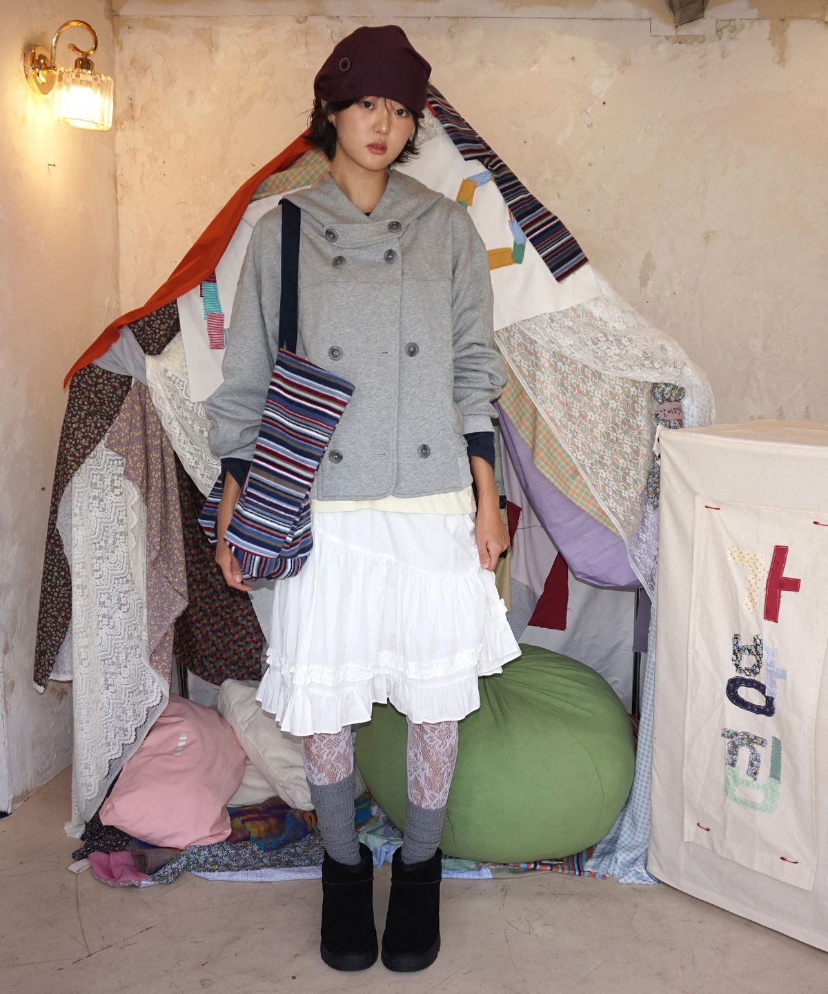 샐볼(SALBOL) FLEECE LUZCO BAG [NAVY STRIPE]