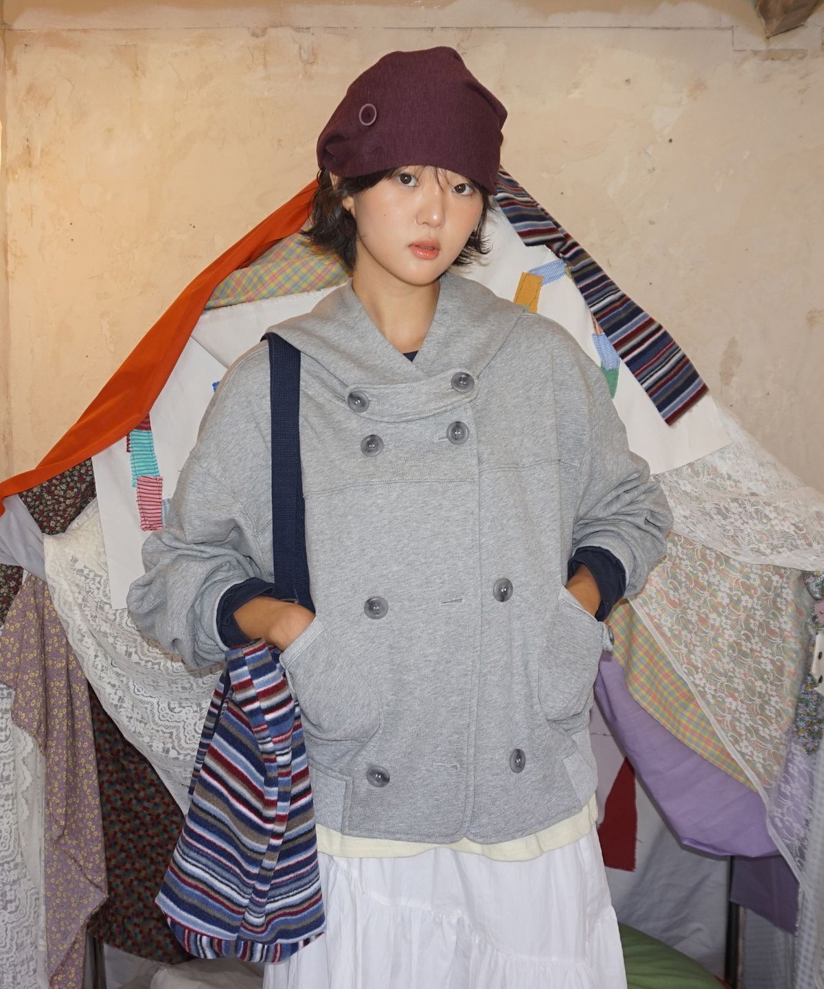 샐볼(SALBOL) FLEECE LUZCO BAG [NAVY STRIPE]