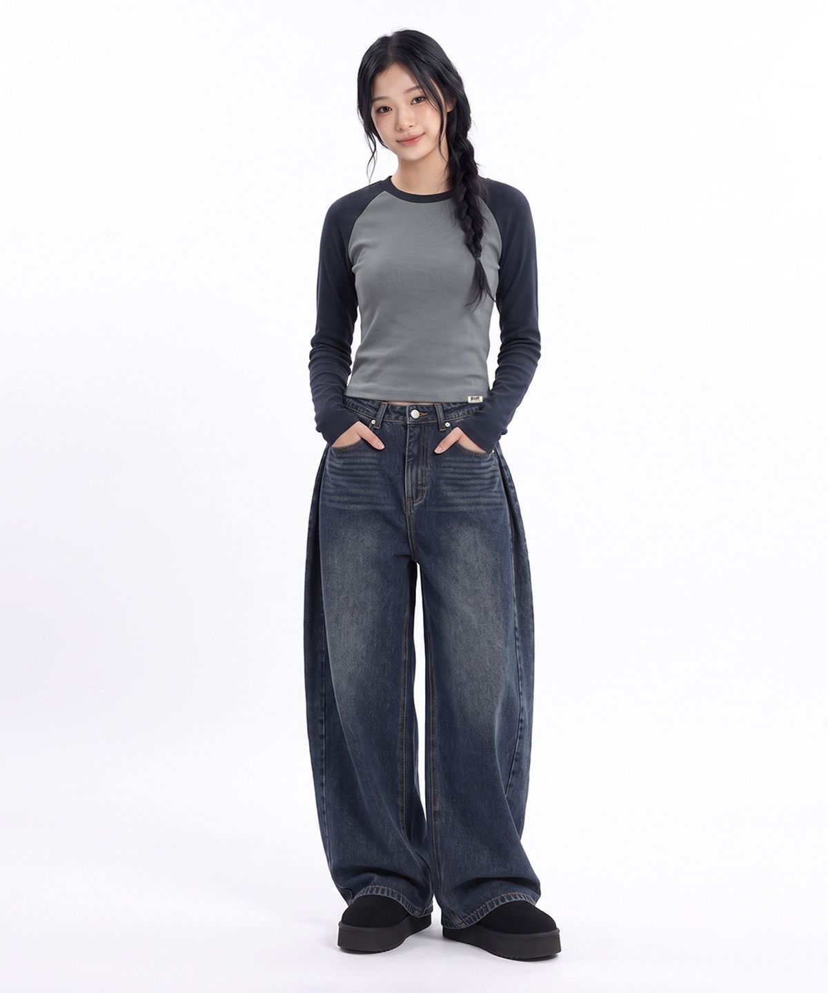 랜덤오프(RANDOMOFF) BTB : POEM PINTUCK BALLOON JEANS [STEEL BLUE]