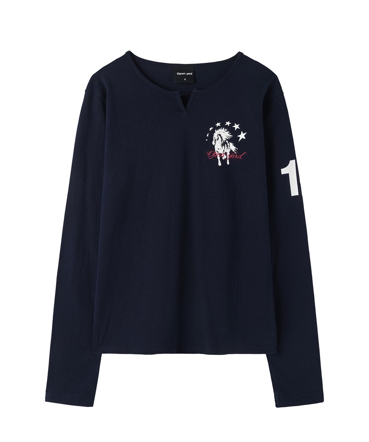 오픈야드(오와이)(OPENYARD(OY)) SLIT NECK HORSE L/S TEE - NAVY