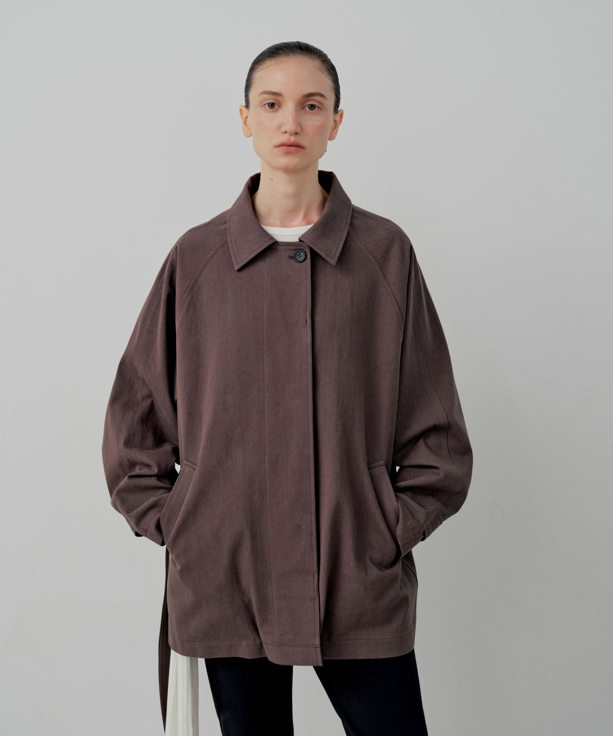 르세지엠(LESEIZEME) Classic Twill Raglan Half Coat - Brown