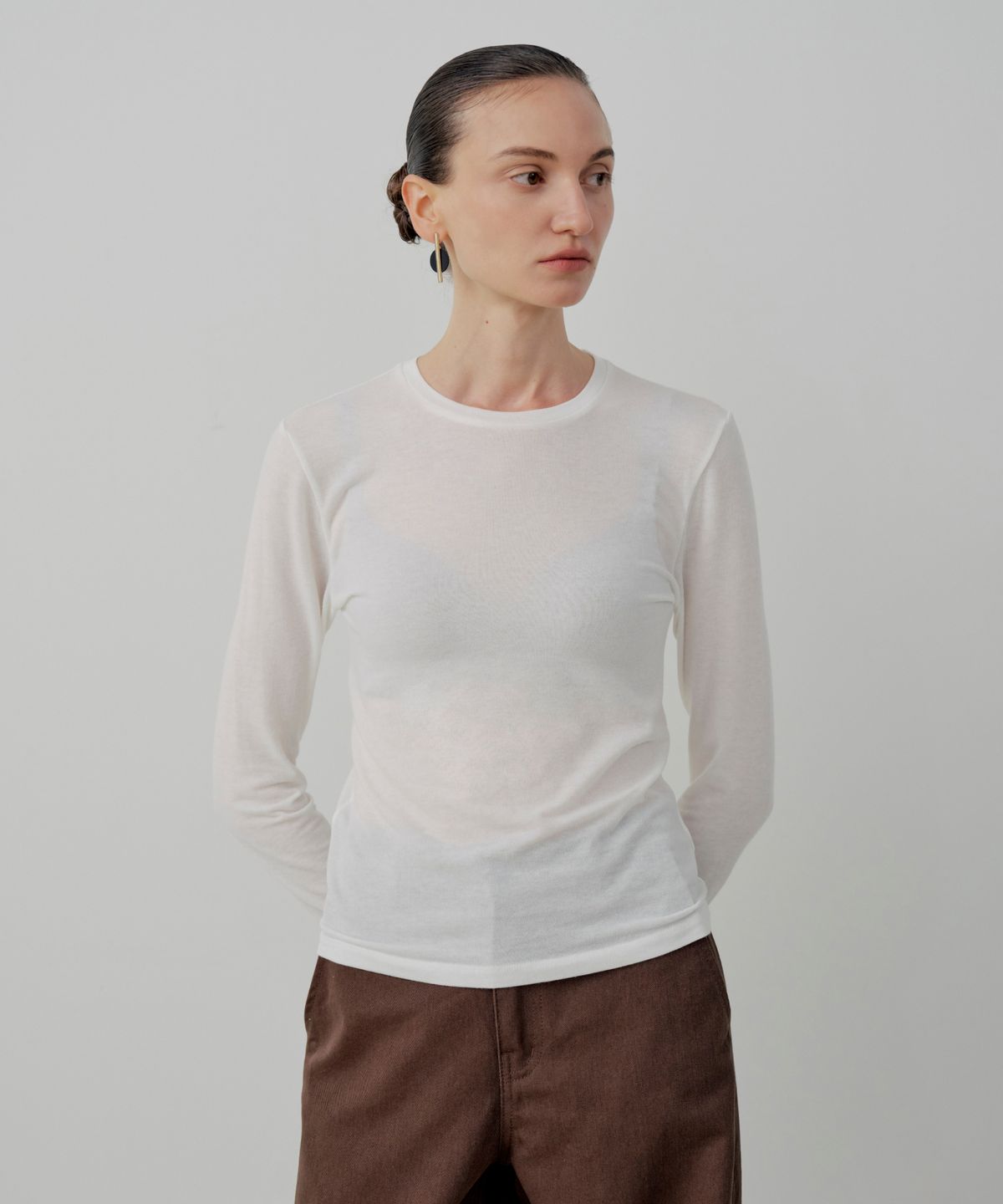 르세지엠(LESEIZEME) Basic Wool Tencel Long T-Shirt - Ivory