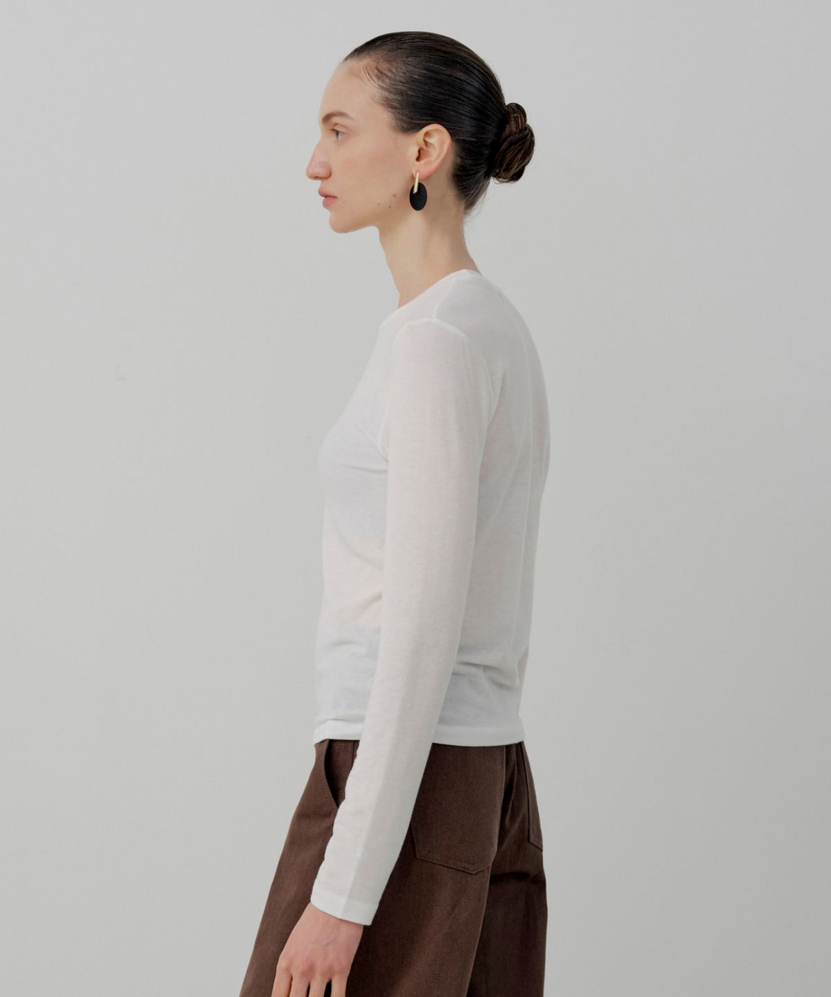 르세지엠(LESEIZEME) Basic Wool Tencel Long T-Shirt - Ivory
