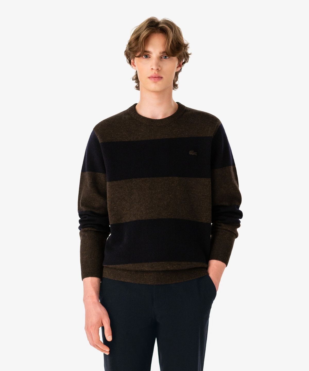 라코스테(LACOSTE) 남성 볼드 스트라이프 크루넥 풀오버 AH916E-56N DPD