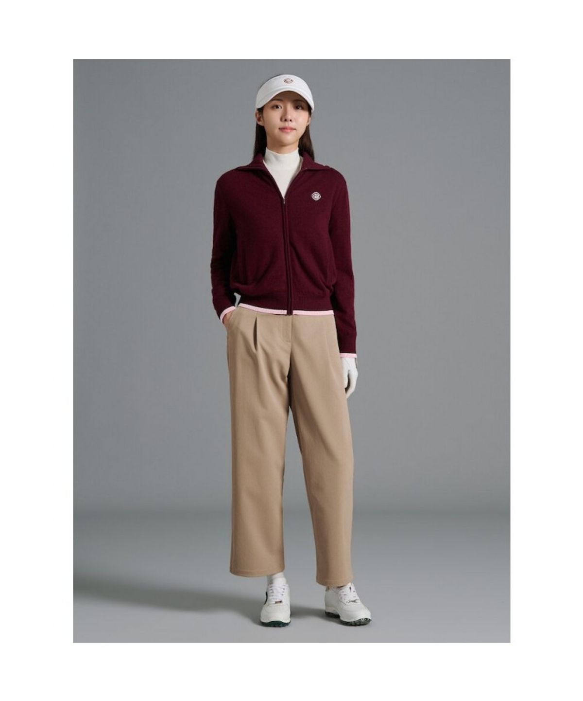 빈폴골프(BEANPOLE GOLF) 여성 방풍 풀집 카디건 - 와인