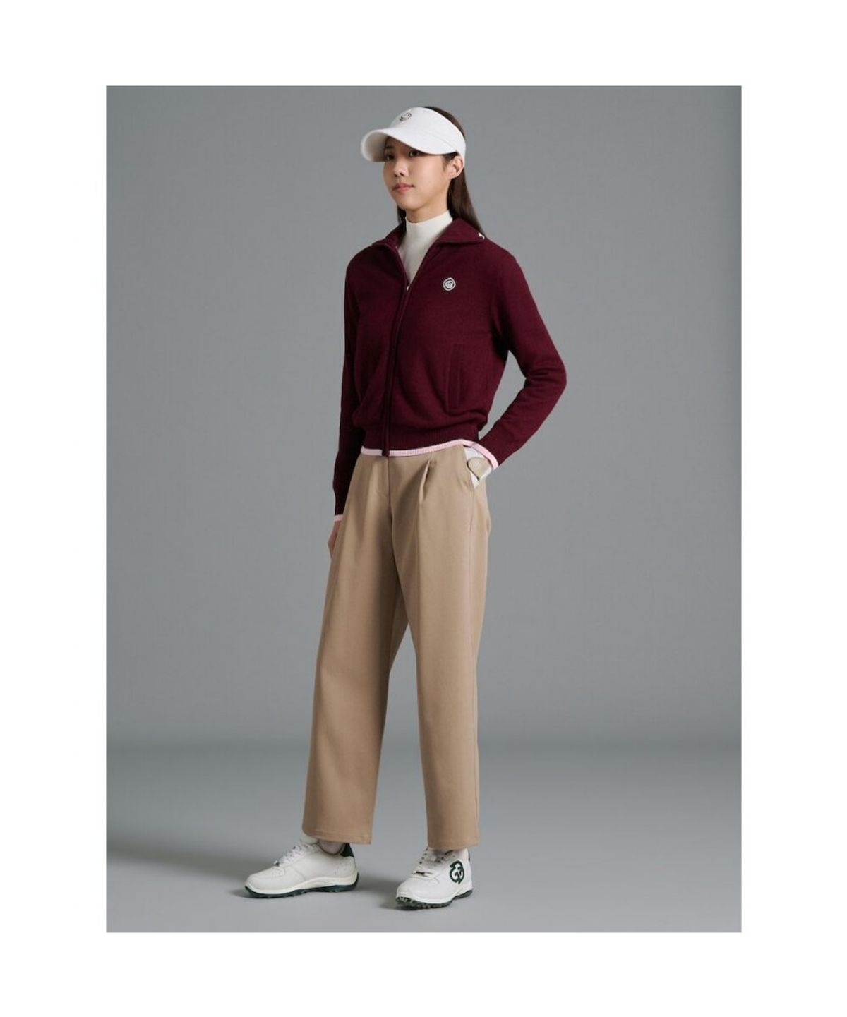 빈폴골프(BEANPOLE GOLF) 여성 방풍 풀집 카디건 - 와인