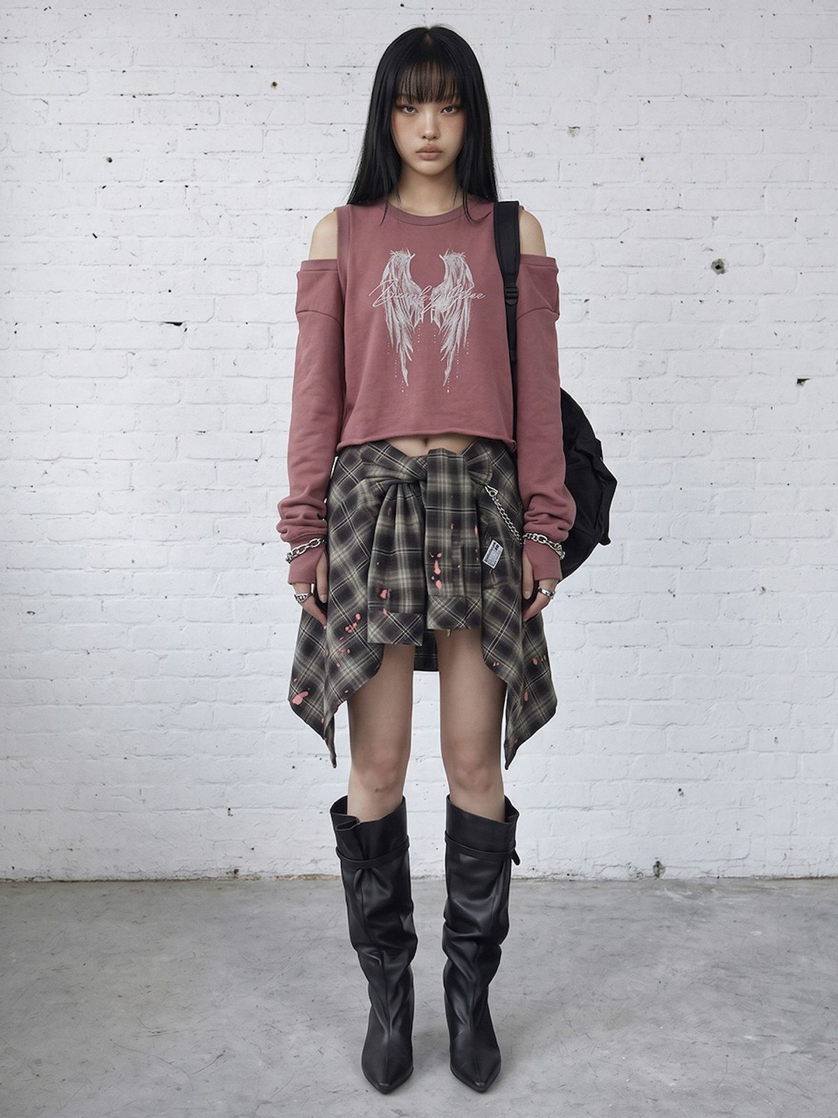 바운더리(BOUNDARY) GLAM SHOULDER CUT OUT SWEATSHIRT BURGUNDY