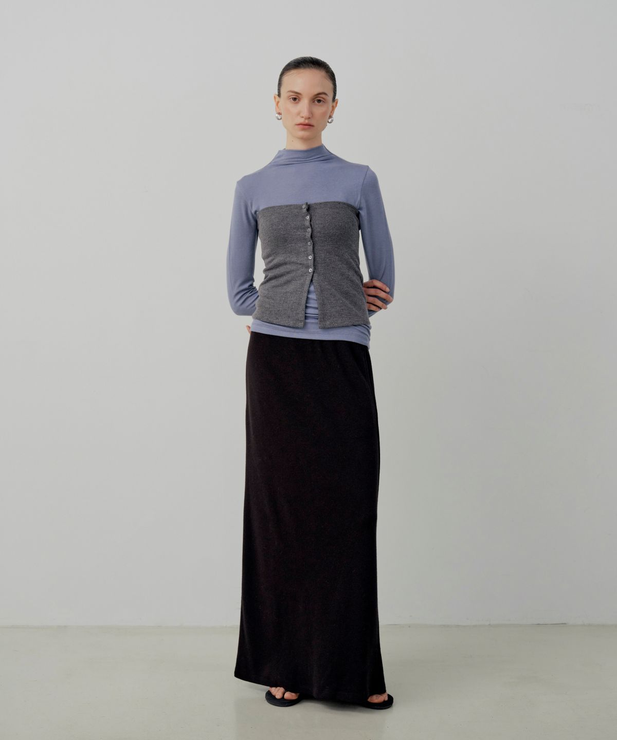 르세지엠(LESEIZEME) Classic Rib Knit Banding Long Skirt - Black
