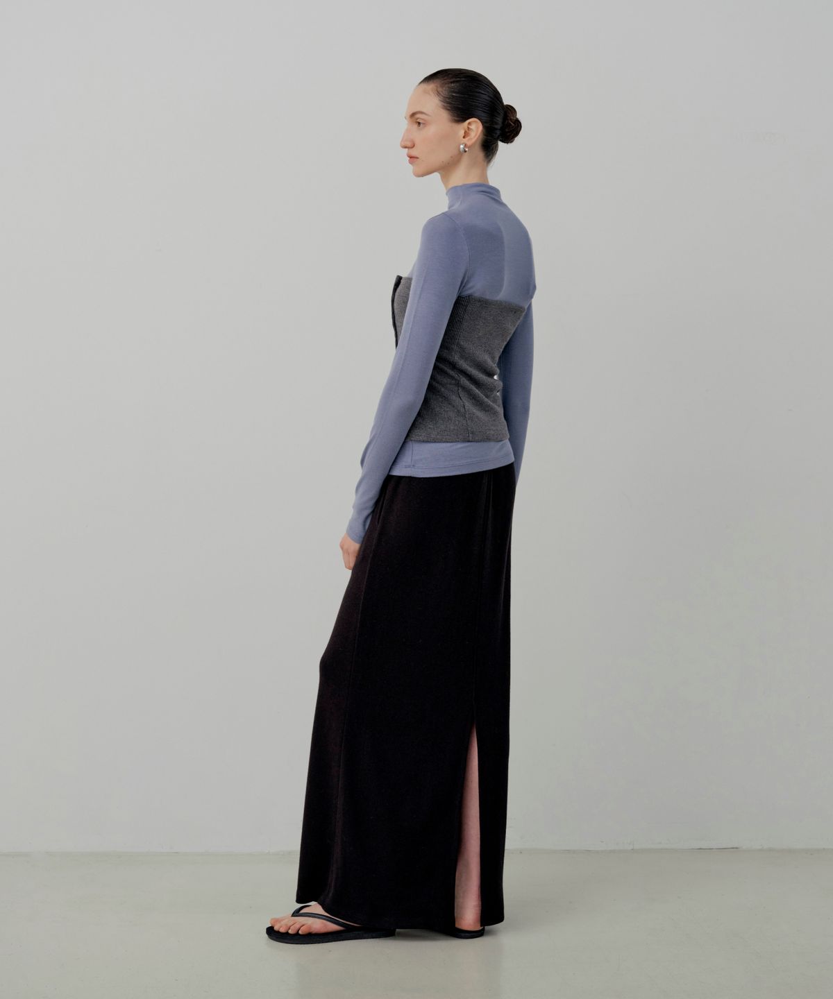 르세지엠(LESEIZEME) Classic Rib Knit Banding Long Skirt - Black