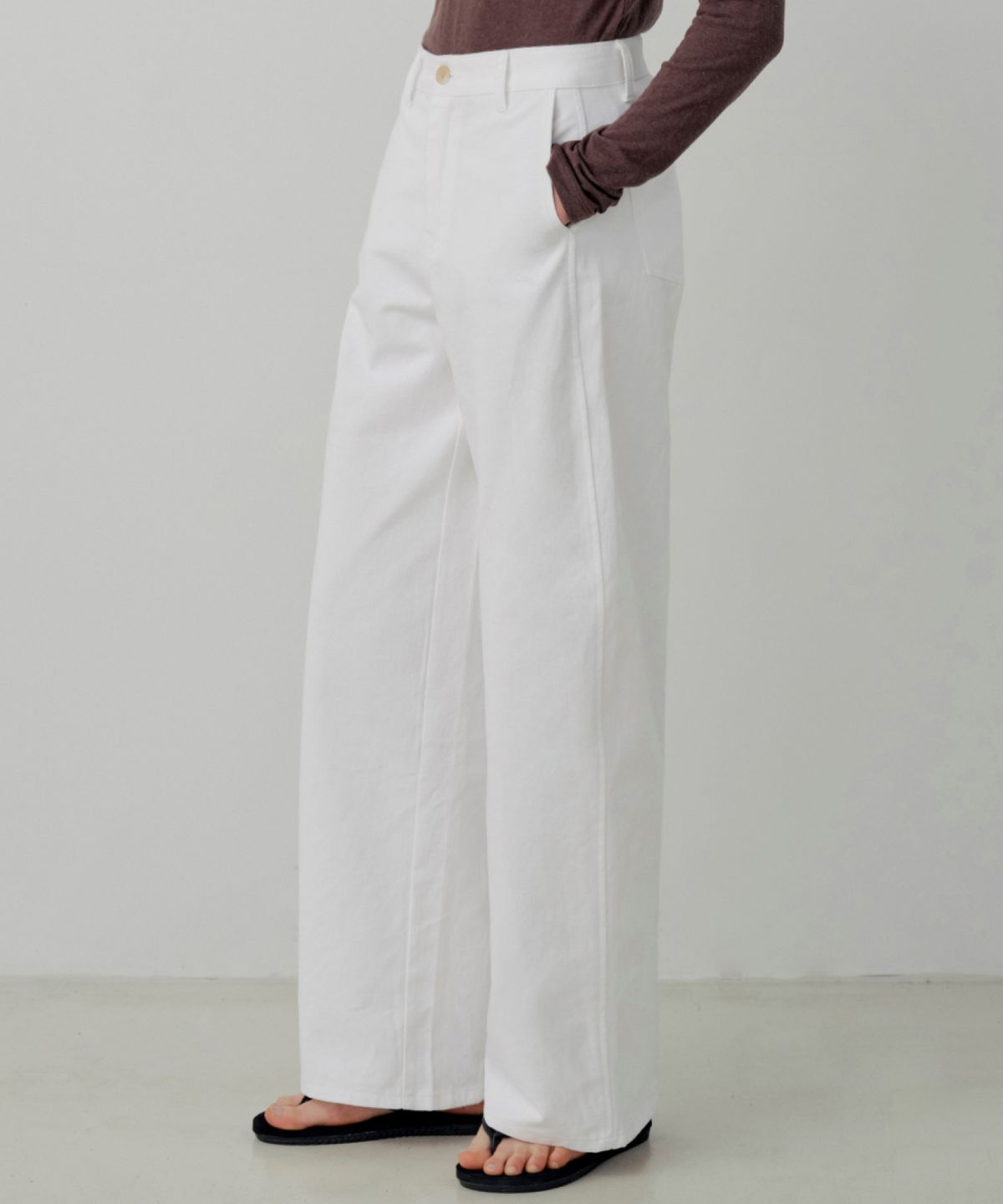 르세지엠(LESEIZEME) Basic Twill Cotton Semi Wide Pants - Ivory
