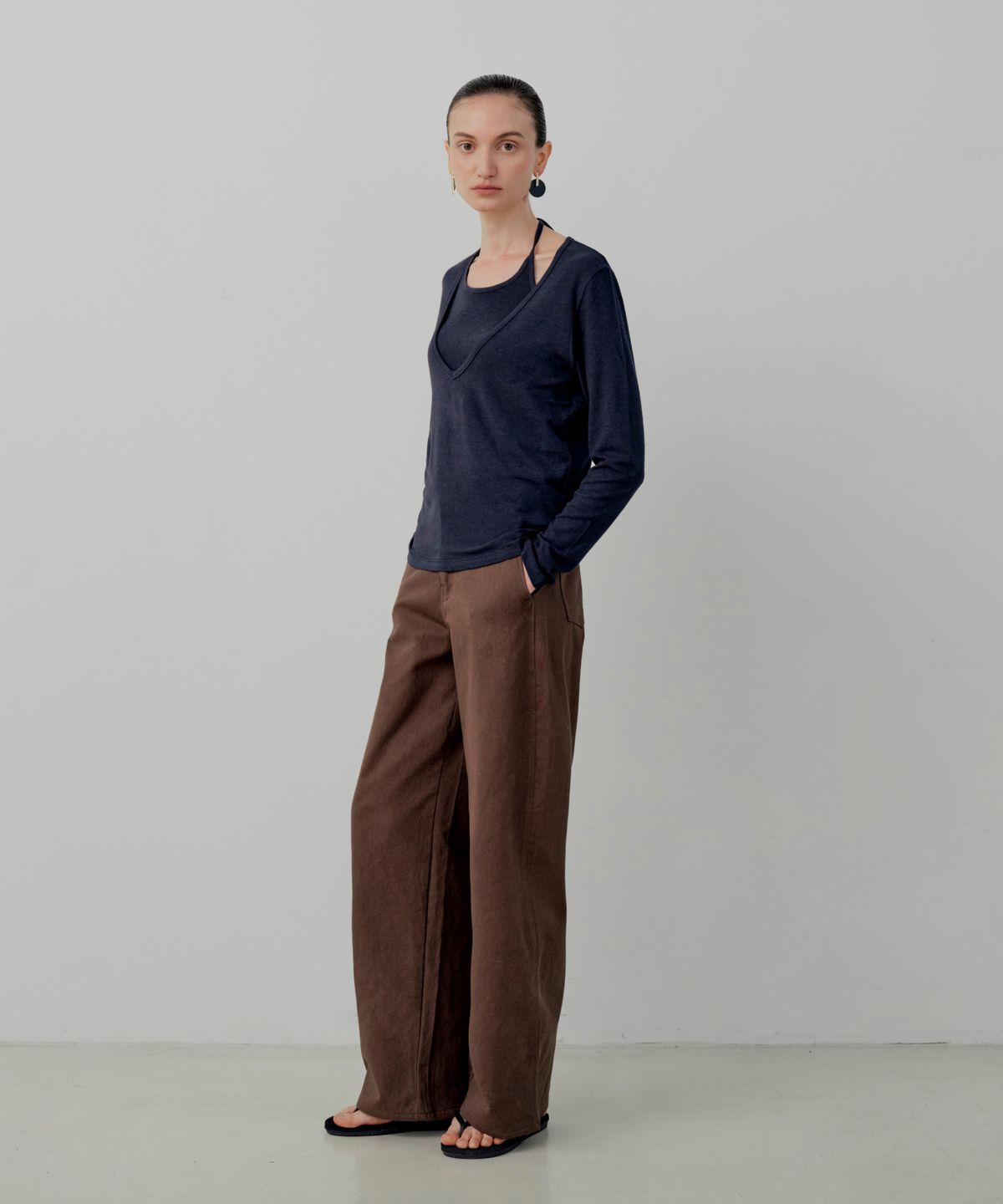 르세지엠(LESEIZEME) Basic Twill Cotton Semi Wide Pants - Brown