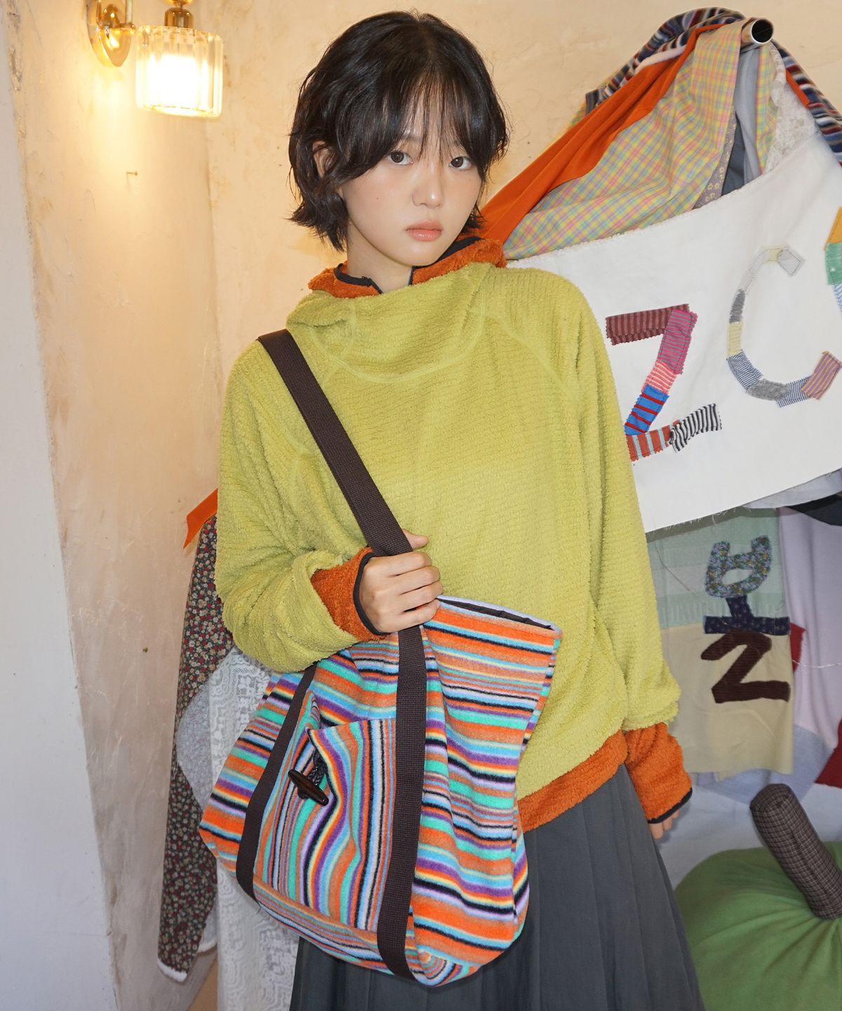 샐볼(SALBOL) FLEECE LUZCO BAG [ORANGE STRIPE]