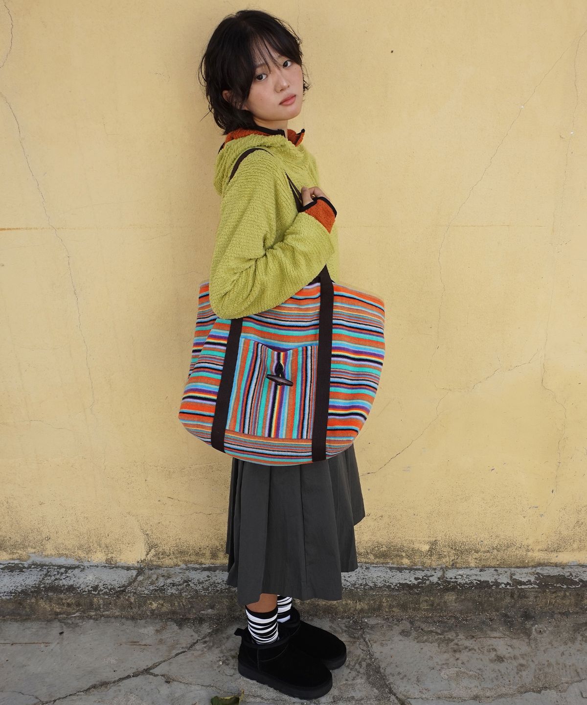샐볼(SALBOL) FLEECE LUZCO BAG [ORANGE STRIPE]