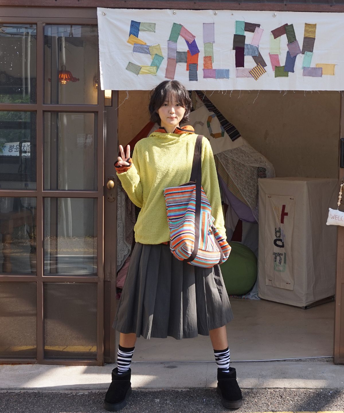 샐볼(SALBOL) FLEECE LUZCO BAG [ORANGE STRIPE]