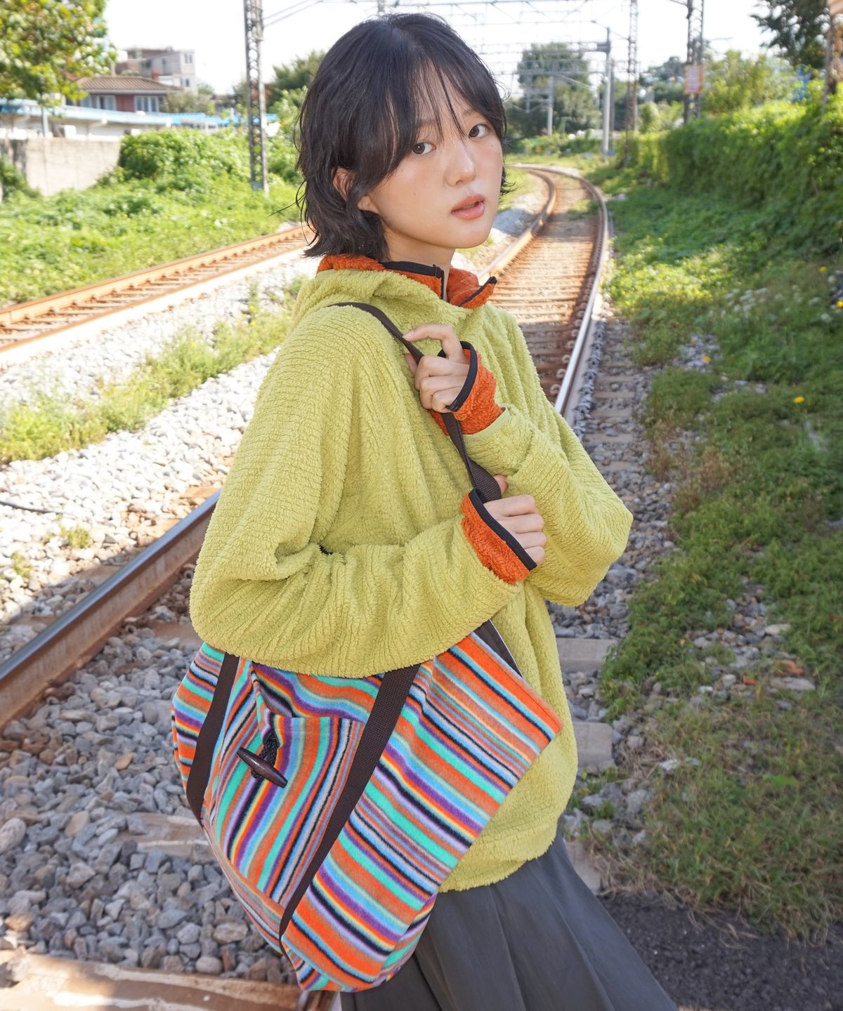 샐볼(SALBOL) FLEECE LUZCO BAG [ORANGE STRIPE]