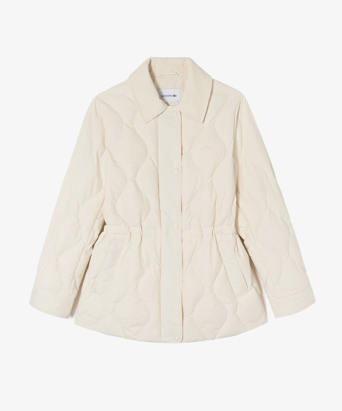 라코스테(LACOSTE) 여성 물결 퀼팅 코듀로이 카라 중힙 다운 BF536E-56N 70V
