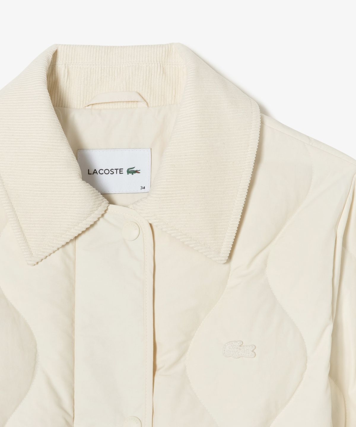 라코스테(LACOSTE) 여성 물결 퀼팅 코듀로이 카라 중힙 다운 BF536E-56N 70V