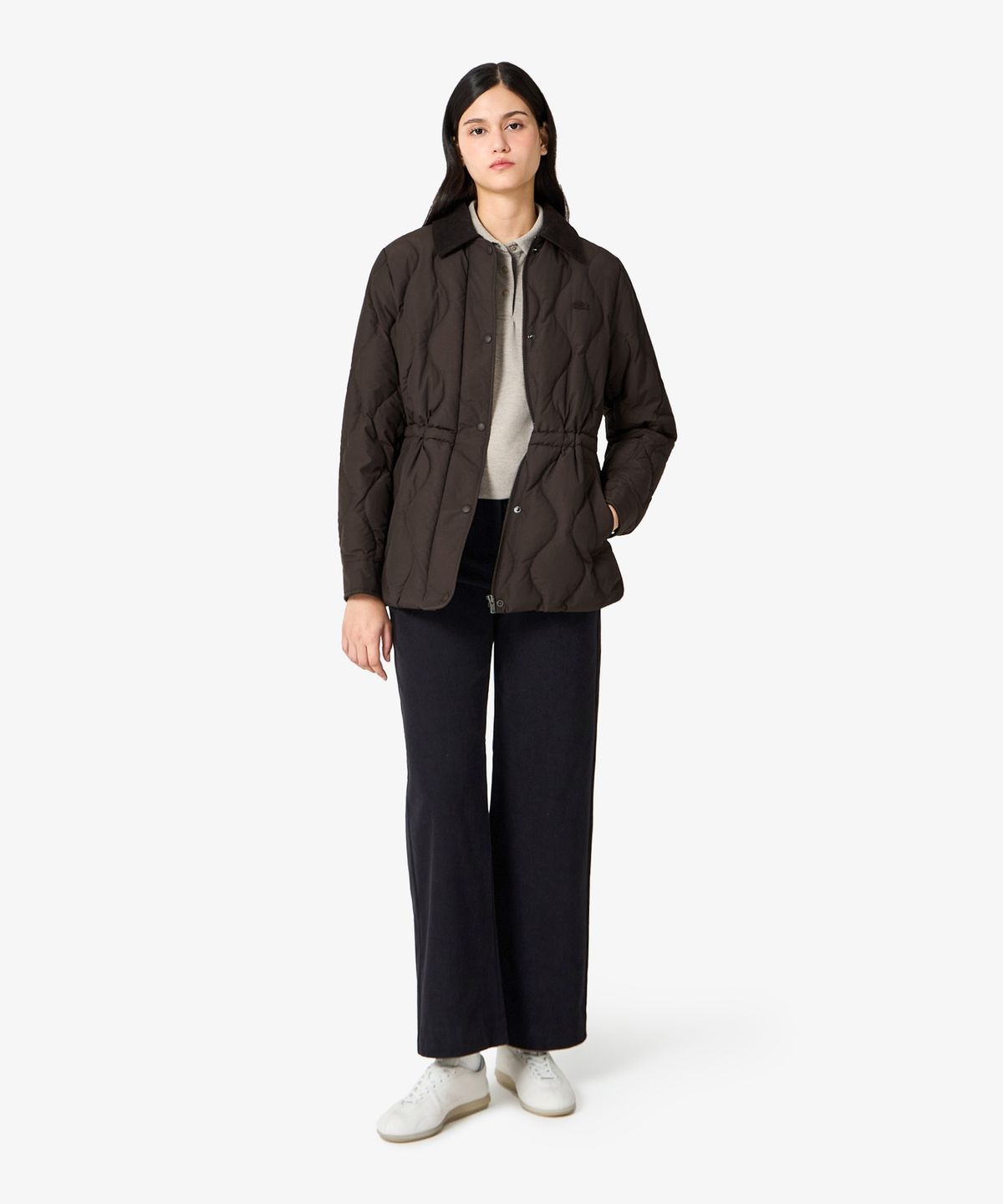 라코스테(LACOSTE) 여성 물결 퀼팅 코듀로이 카라 중힙 다운 BF536E-56N DPD