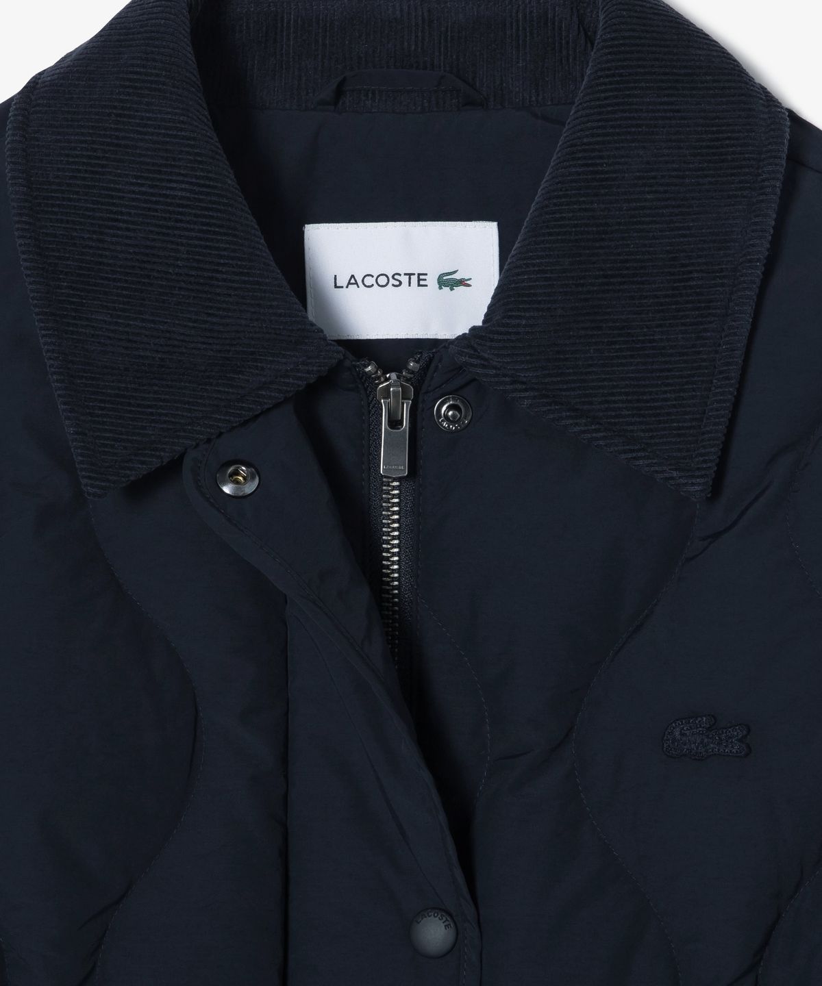 라코스테(LACOSTE) 여성 물결 퀼팅 코듀로이 카라 중힙 다운 BF536E-56N HDE