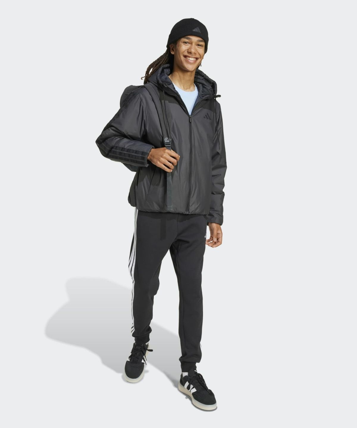 아디다스(ADIDAS) 에센셜 3S 인슐레이티드 후디 재킷 - 블랙:블랙 / KB8149