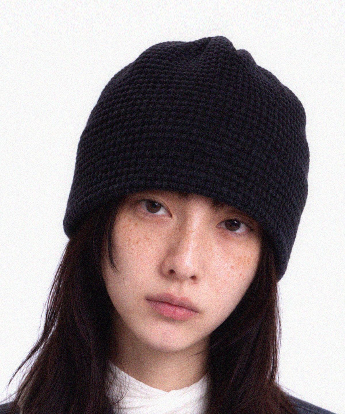 언더컨트롤(UNDERCONTROL) 모노톤 스트라이프 와플 니트 방한 숏비니 NO CUFF THICK WINTER HAT / BRUSHED BLOCK / PURPLE NAVY