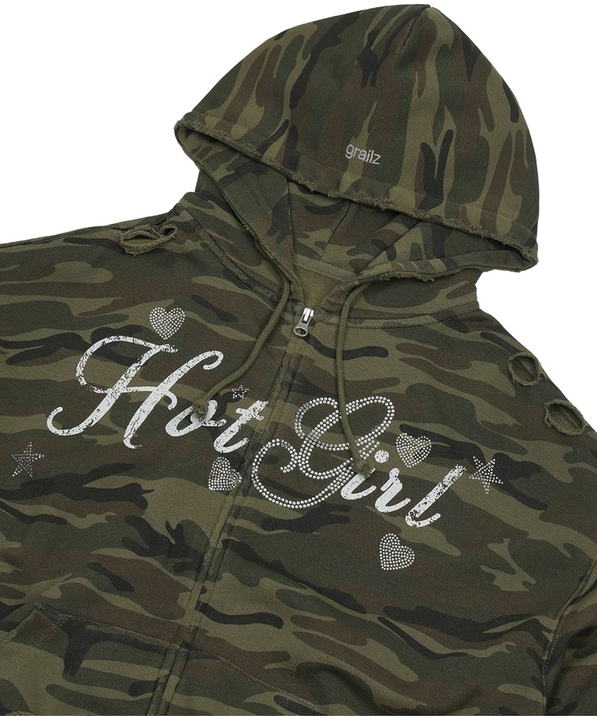 그레일즈(GRAILZ) HOT GIRL CRYSTAL ZIP HOODIE [CAMO]