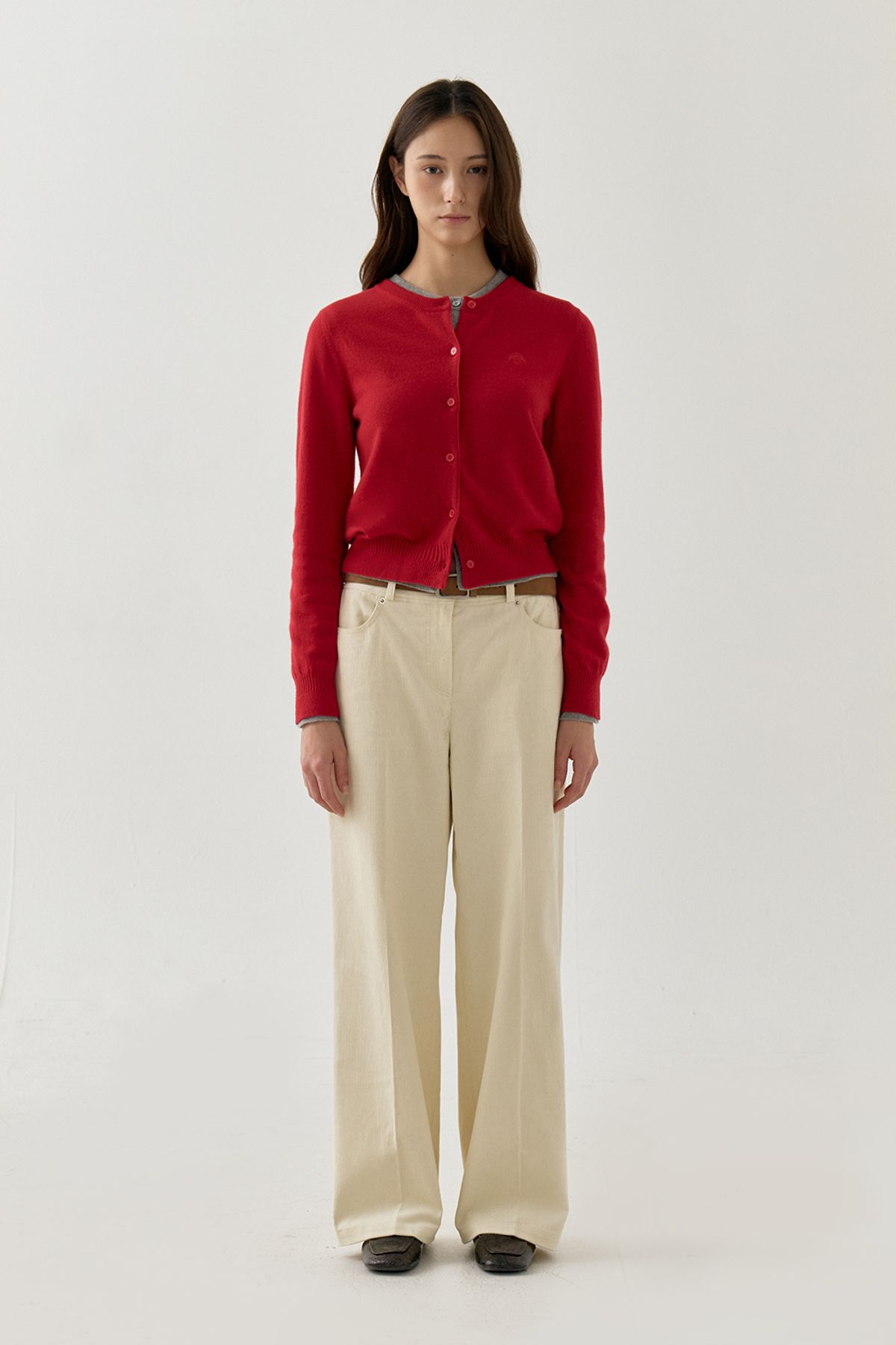 르몽생미셸(LE MONT ST MICHEL) Sheep Patch Wool Cardigan_Red